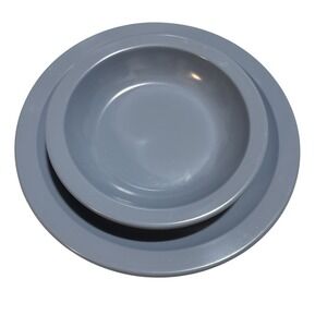 Texas Ware Blue Gray Melamine Dinner Plate and Bowl Set MCM Made in USA 139 H